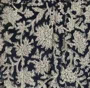 Block Print Handloom Linen Fabric Heavy Linen Fabric Black Flower print with outline - Rohiyaan